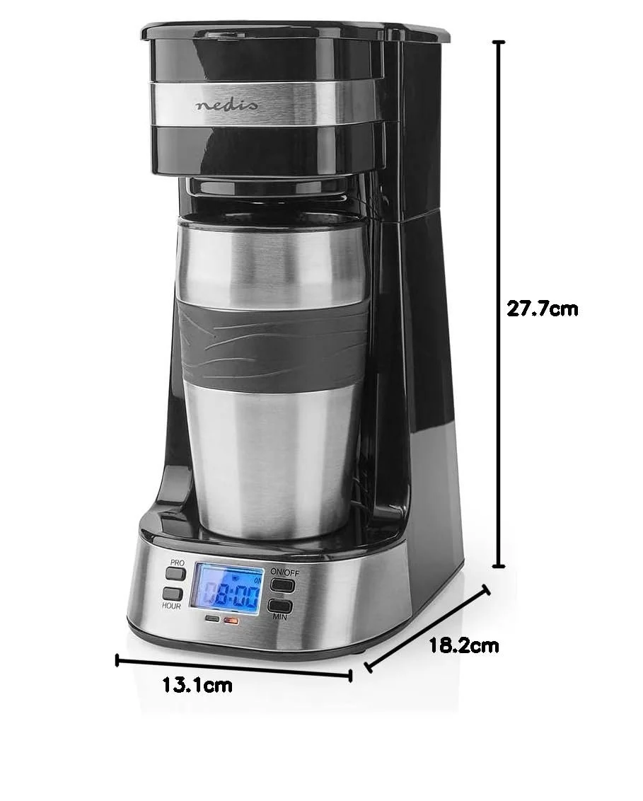 Фільтраційна кавоварка Nedis 0.4 L на 1 чашку з таймером чорна/срібляста, фото №8