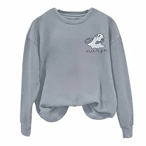 Рождественский свитшот для женщин Теплый модный 2024 Хэллоуин Вышитые свитшоты Пуловер Футболка с круглым вырезом Повседневный топ synthetic.ua - Фото 1