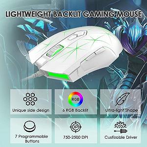 Проводная игровая мышь RGB, 7 кнопок, 2500 DPI, эргономичная светодиодная подсветка, USB, для геймеров, компьютер, ноутбук, ПК, для Windows, Mac OS, Linux - Star White synthetic.ua - Фото 1