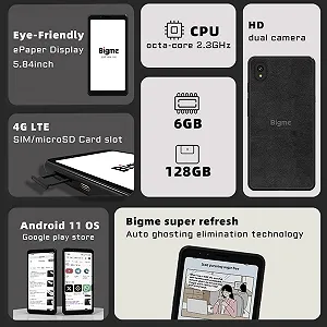 Електронна книга у форматі смартфона 5.84" Bigme HiBreak 6/128 ГБ 4G 1Sim Android 11 Wi-Fi Bluetooth  Кольоровий сенсорний E-Ink екран (1440 × 720) До декількох днів у режимі читання (залежить від використання 4G) Чорний synthetic.ua - Фото 1
