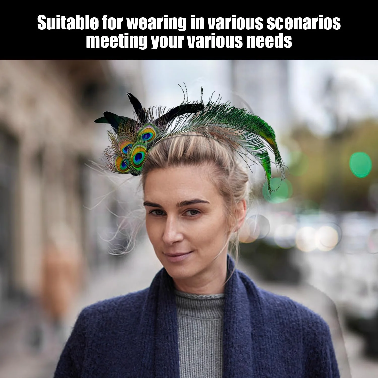 Обруч на голову з пір'ям павича, ретро, фото №4