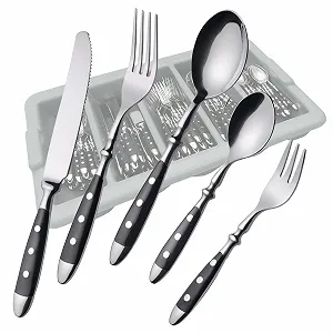Набір столових приборів GRÄWE Nürnberg на 18 персон, 90 предметів, з лотком, з чорними ручками - Фото 1