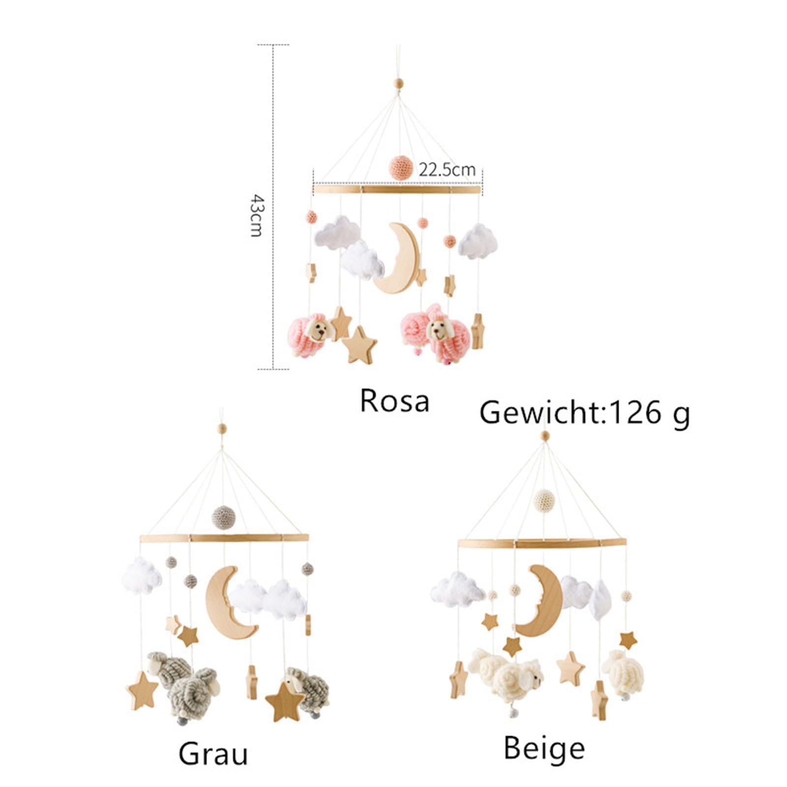 Карусель на ліжечко дзвіночок для дитячого ліжечка Mianyang з дерева зірка місяць вівця (Бежевий), фото №5