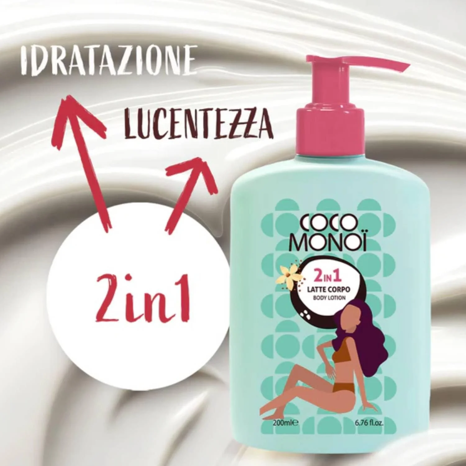 Молочко для тіла Зволожуюче та освітлююче 2 в 1 - Аромат кокосу та квітки тіаре, Для жінок 200 мл, фото №7 Молочко для тіла Зволожуюче та освітлююче 2 в 1 - Аромат кокосу та квітки тіаре, Для жінок 200 мл, фото №7