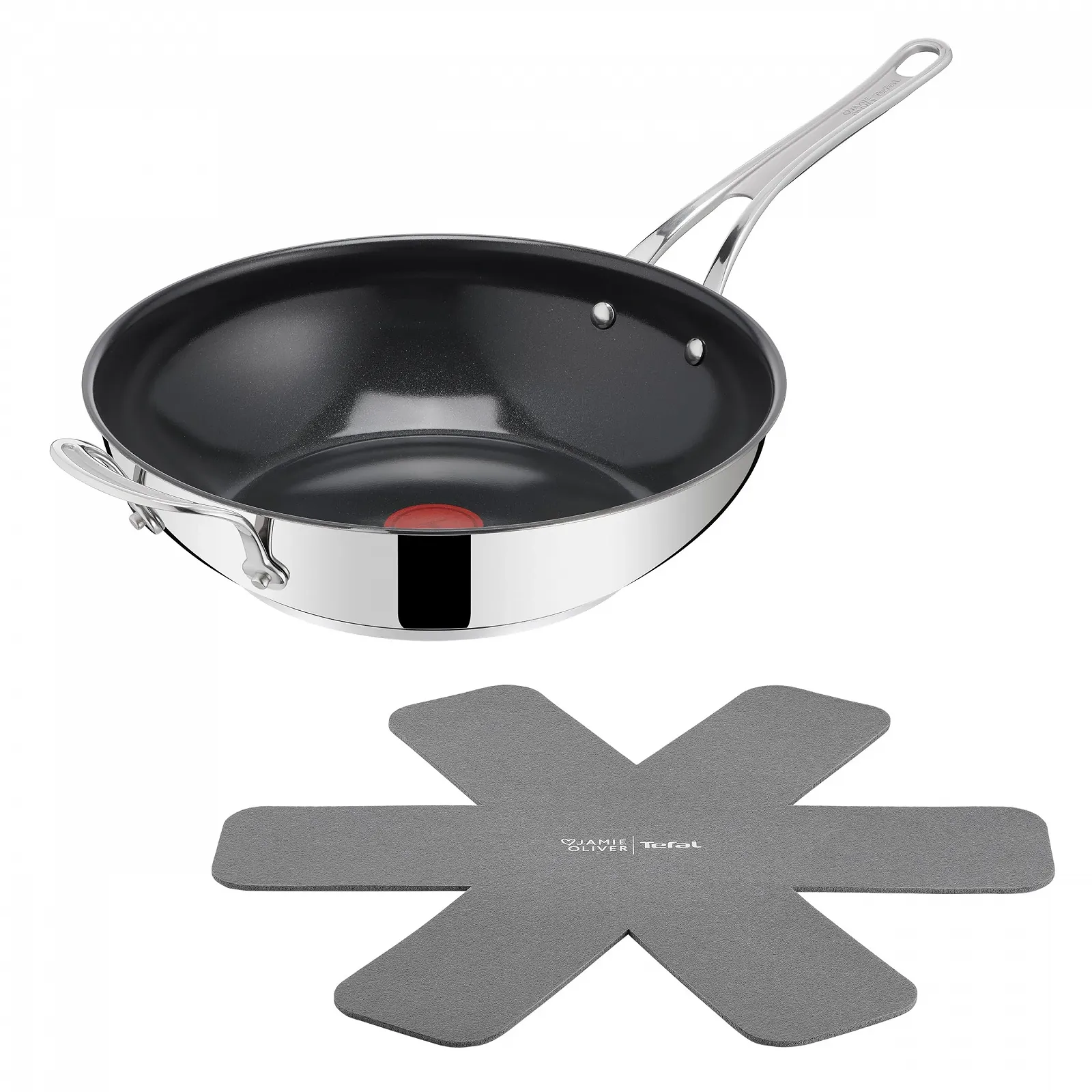 Сковорідка-Wok Tefal Jamie Oliver by Classic Cook H8819355 30 см з протектором для пательні Антипригарна керамічна поверхня Thermal Signal для всіх типів плит Нержавіюча сталь, фото №1
