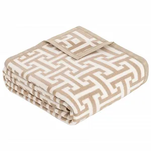 Покривало Ibena Cambridge 150 x 200 см - Бавовняна суміш, м'яка, тепла ковдра, яку можна прати, з візерунком, бежева - Фото 1