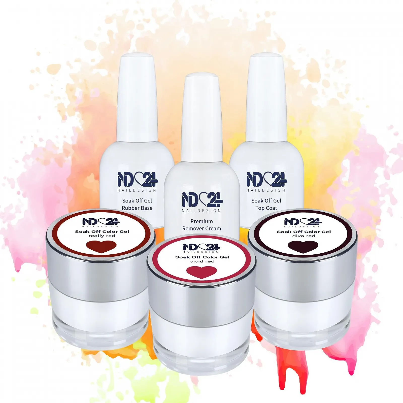 Гель-лак ND24 NailDesign Premium Bundle Red Illusion Каучуковая база, топ и средство для снятия гель-лака - Высокопигментированный UV LED гель-лак - Насыщенный цвет, стойкий - Легко снимается - 6 шт., фото №1 Гель-лак ND24 NailDesign Premium Bundle Red Illusion Каучуковая база, топ и средство для снятия гель-лака - Высокопигментированный UV LED гель-лак - Насыщенный цвет, стойкий - Легко снимается - 6 шт., фото №1