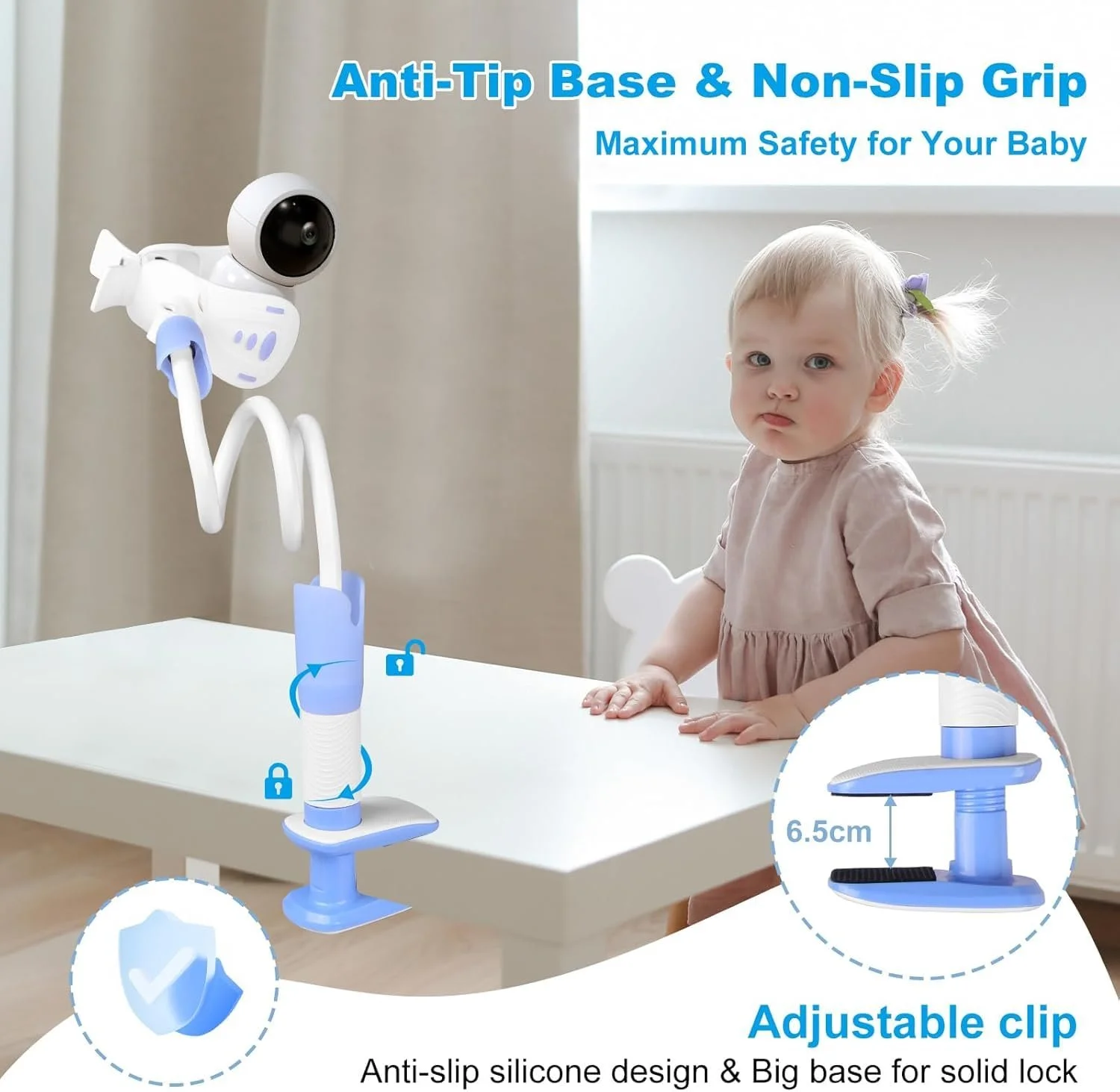 Тримач для відеоняні Universal 360° Double Arm 85 cm Magnesium Alloy Non-Slip Clamp Portable, фото №2
