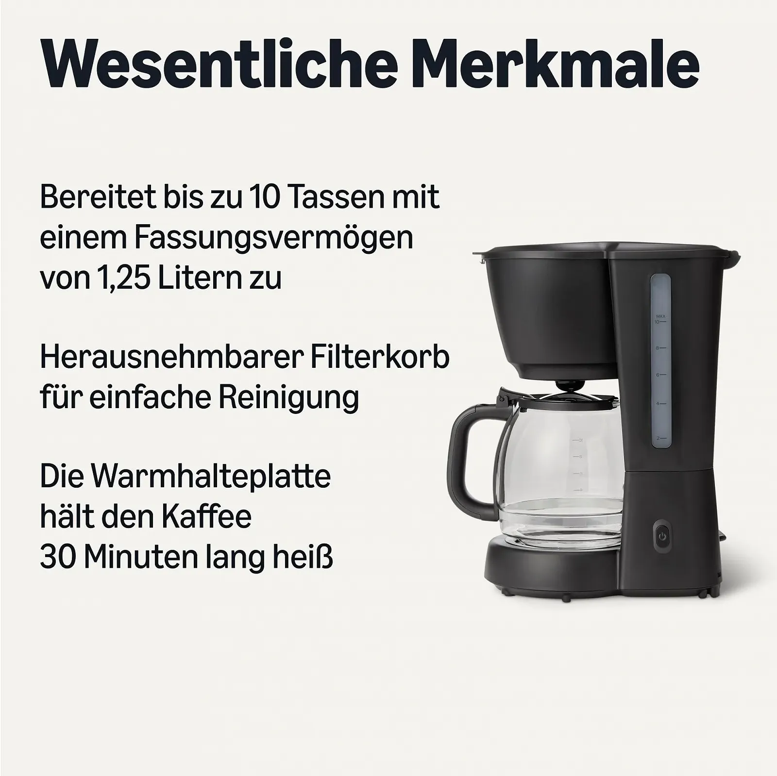 Капельная кофеварка Amazon Basics 1.25 л 10 чашек 1000 Вт Черный, фото №2