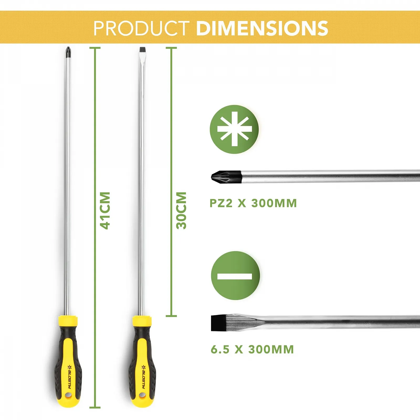 Набір викруток BLOSTM довгих магнітних 2 шт 300 мм Chrome Vanadium, фото №3