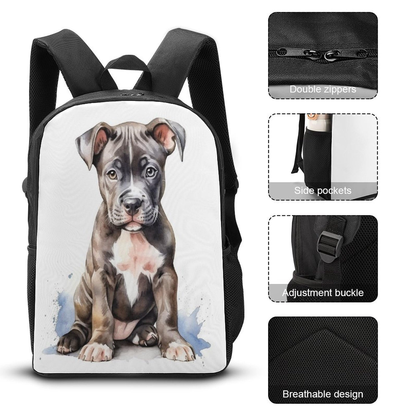 Рюкзак American Bully Puppy Шкільний для дівчаток та хлопчиків підлітків Підходить для ноутбука Підліткова Шкільна сумка Вінтажний Повсякденний рюкзак для подорожей роботи Кемпінгу 17 дюймів, Стиль., фото №4