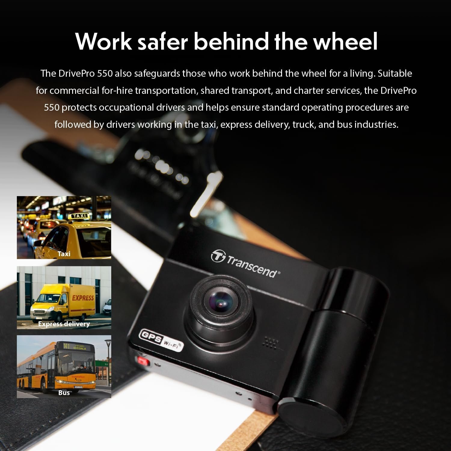 Відеореєстратор Transcend DrivePro 550 / 2К / 140° / GPS / Wi-Fi / 128ГБ вбудованої пам'яті / Додаткова камера / Чорний, фото №9