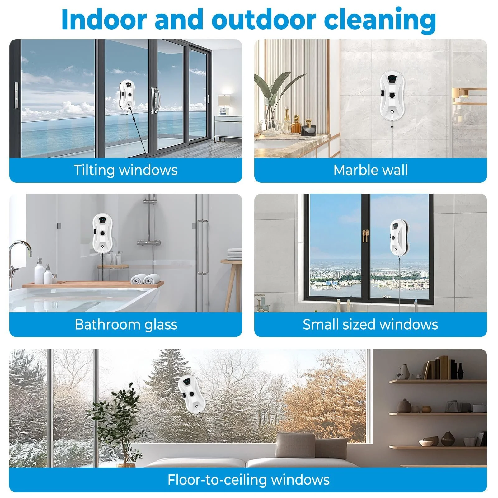 Робот для миття вікон UOEONR 5600Pa Автоматичний розпилювач води 3 режими очищення Система безпеки для всіх гладких поверхонь 10 серветок, фото №6