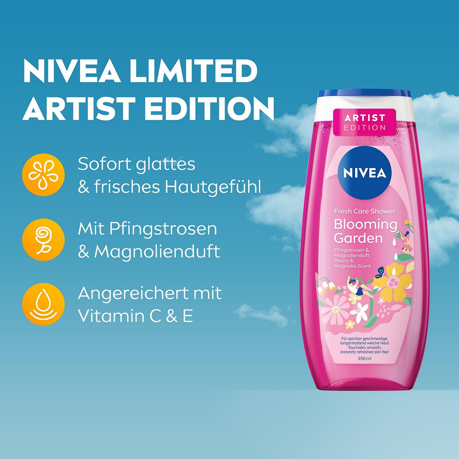 Гель для душа NIVEA Blooming Garden Artist Edition pH-нейтральный с витаминами C и E и ароматом пиона и магнолии 250 мл, фото №2