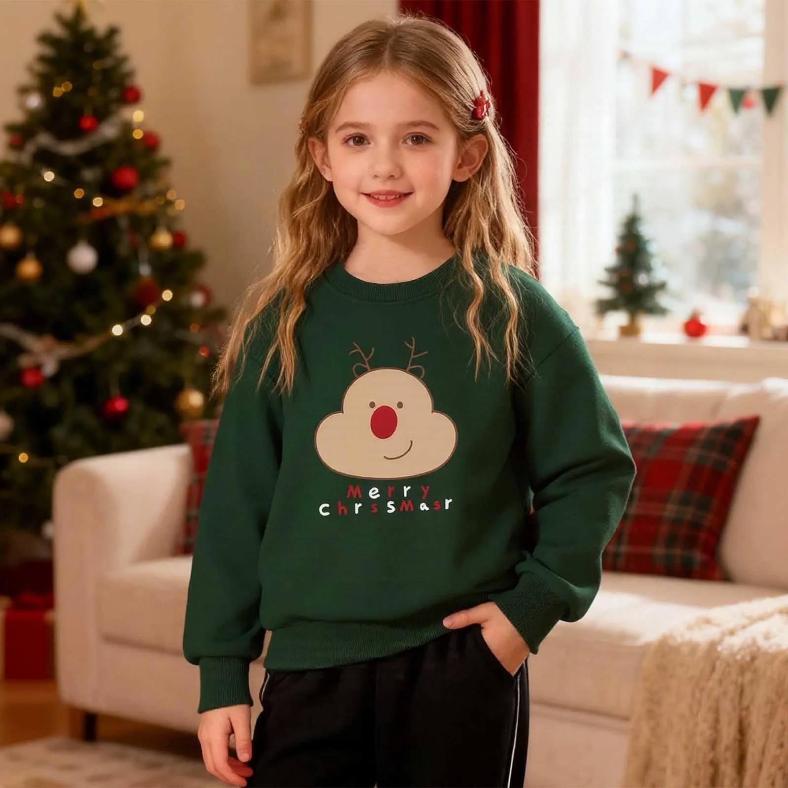 Рождественский свитер для девочки 164, свитшот 134 - печатный свитер с круглым вырезом и длинными рукавами для уютного флисового худи, праздничный наряд, фото №3