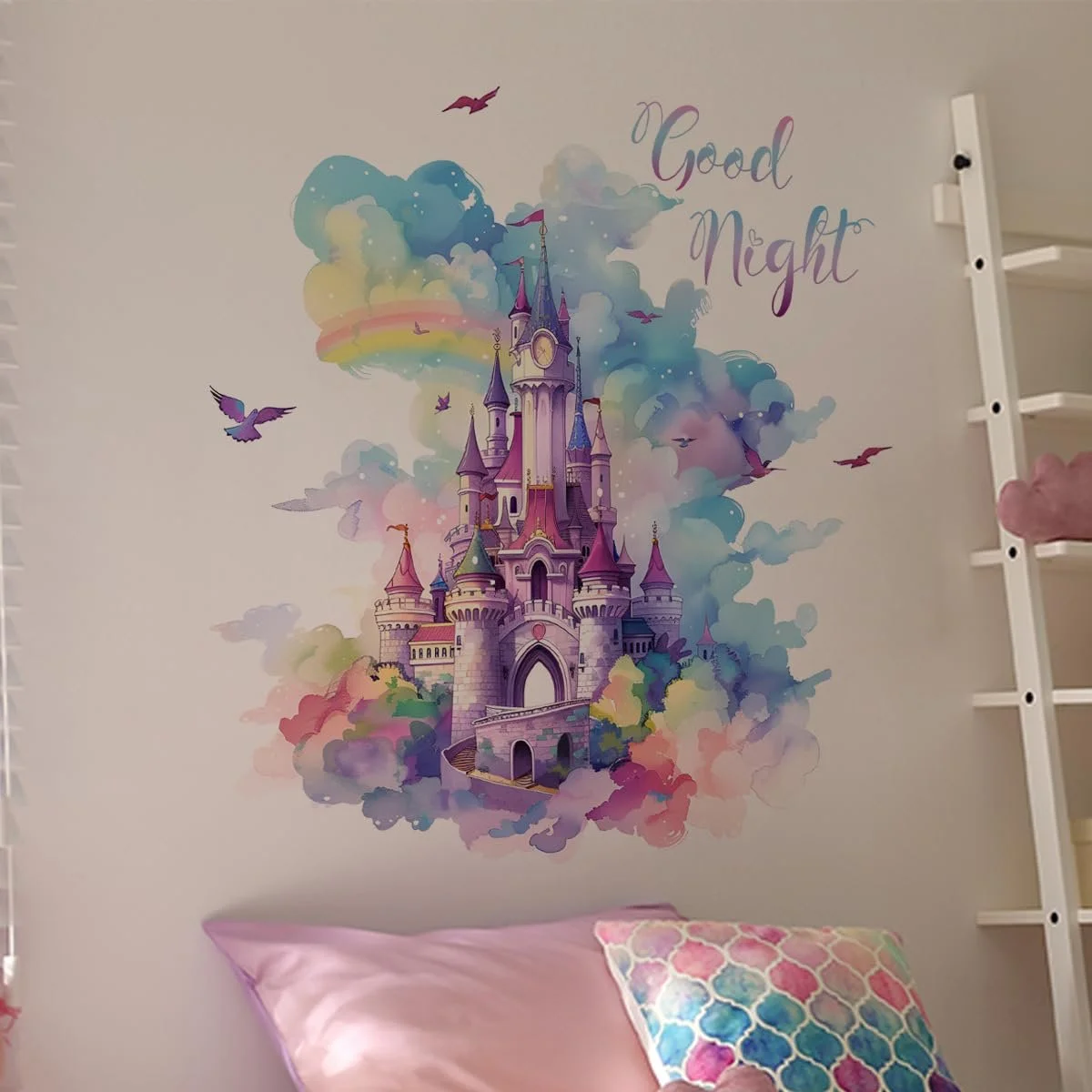 Наклейки на стіну Runtoo Girls Room Colorful Rainbow Princess для дитячої та вітальні, фото №3
