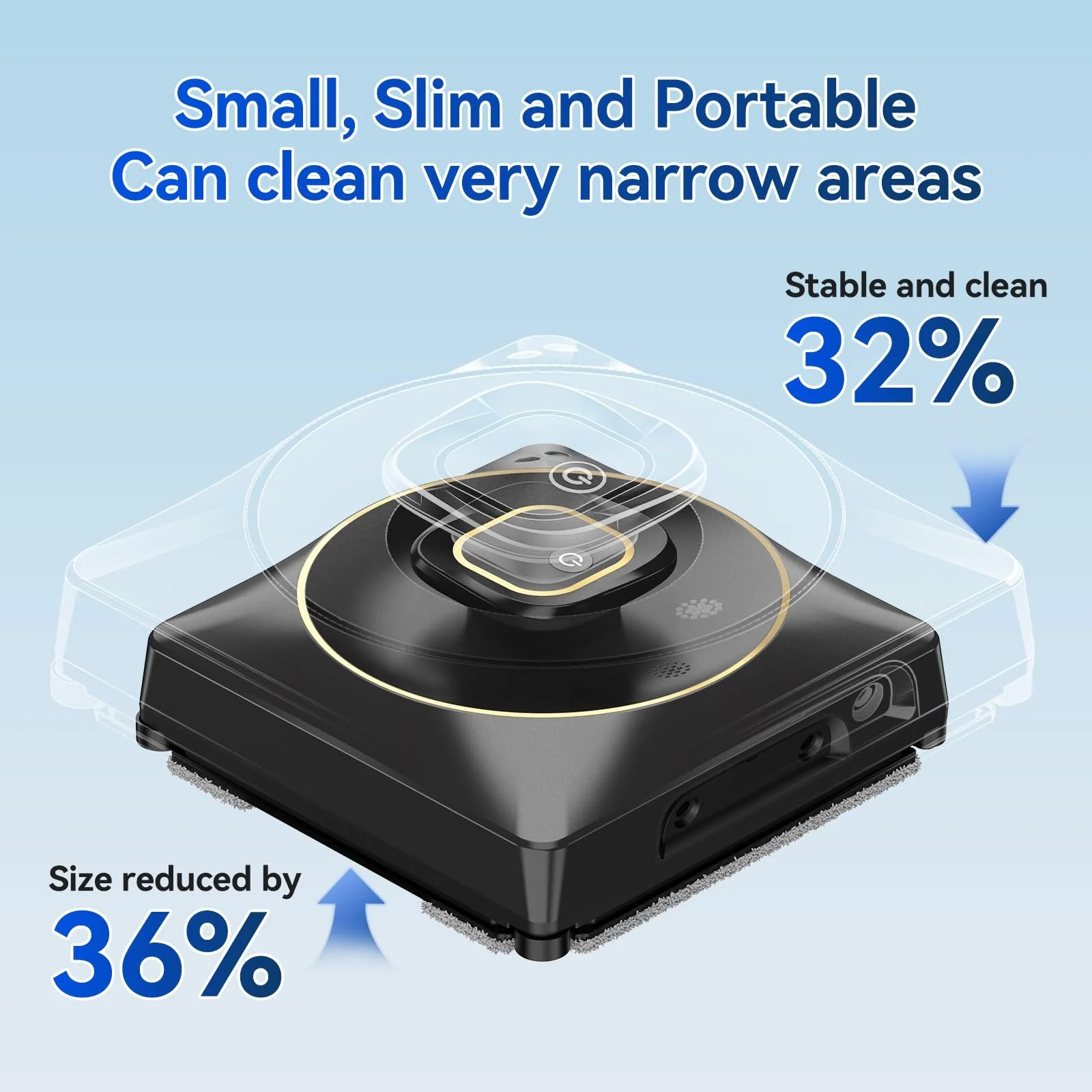 Робот для миття вікон Jemyths YW336 з чотирма форсунками, ультразвуковим розпиленням, баком 110 мл, електричний, потужність всмоктування 3500 Па, 4 режими прибирання для внутрішніх і зовнішніх висотних вікон, фото №3 Робот для миття вікон Jemyths YW336 з чотирма форсунками, ультразвуковим розпиленням, баком 110 мл, електричний, потужність всмоктування 3500 Па, 4 режими прибирання для внутрішніх і зовнішніх висотних вікон, фото №3