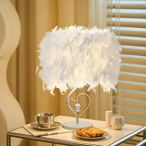 Настольная лампа Перовая Винтажная 3-цветная с лампой Белая - Фото 1