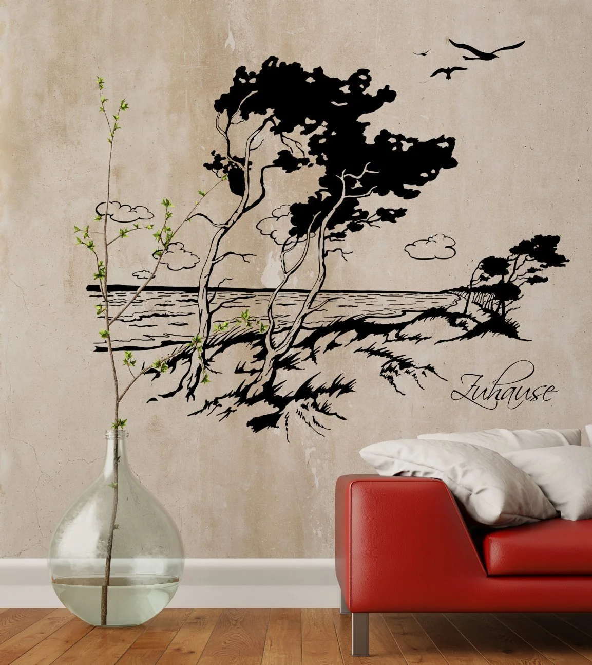 Наклейка на стіну M1483 Пляж Дерево на вітрі Морський пейзаж Різнокольорова, фото №6