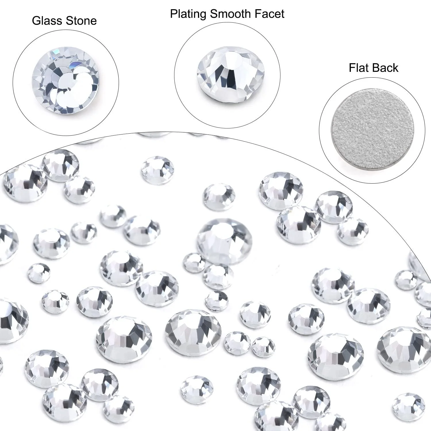 Стразы для ногтей Стекло 6 Размеров (SS4-SS16) Плоские Стразы для Рукоделия Набор Бриллиантовых Камней с Ручкой и Пинцетом Смешанный + Белый, фото №5