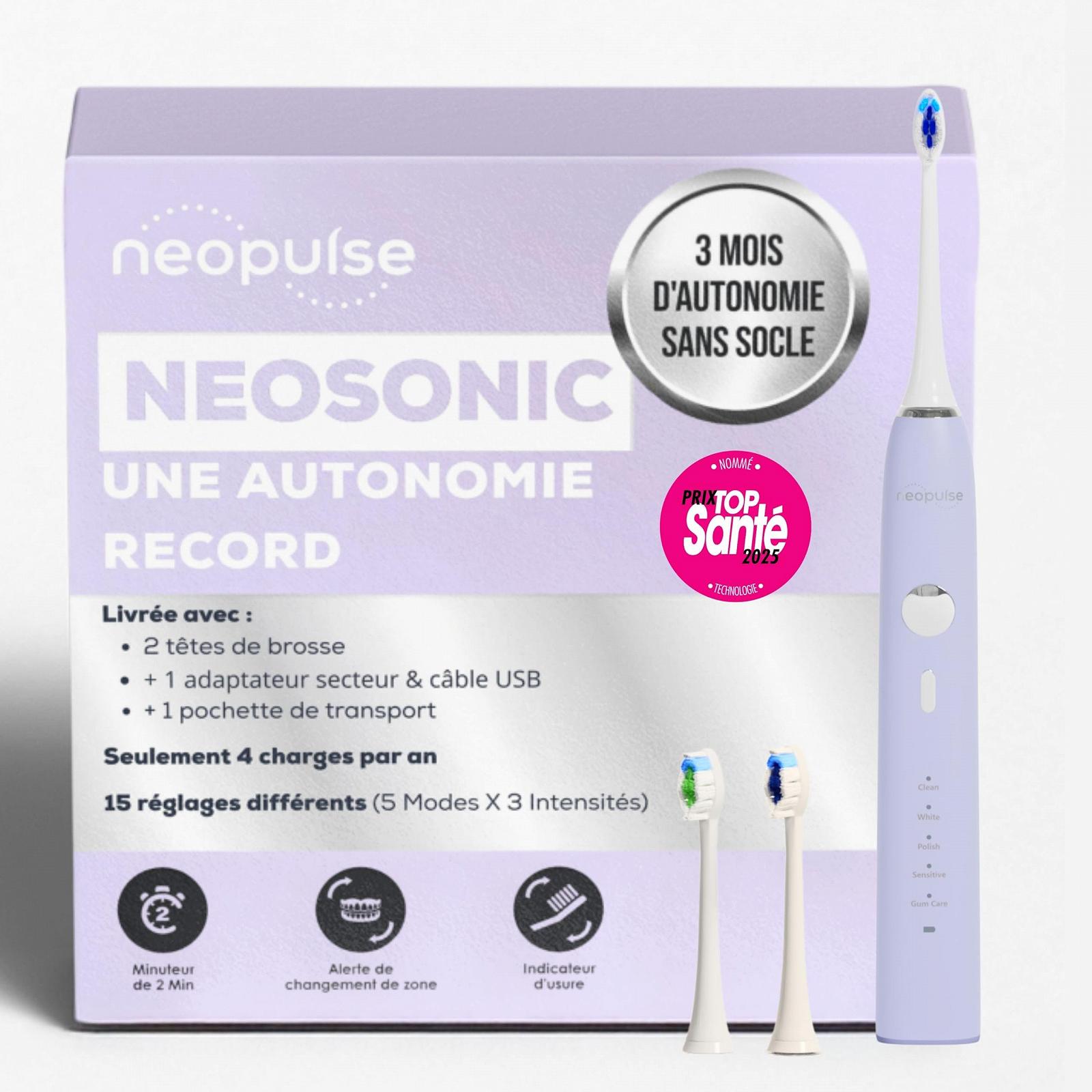 Звукова електрична зубна щітка Neosonic NEOPULSE 15 режимів Purple, фото №1