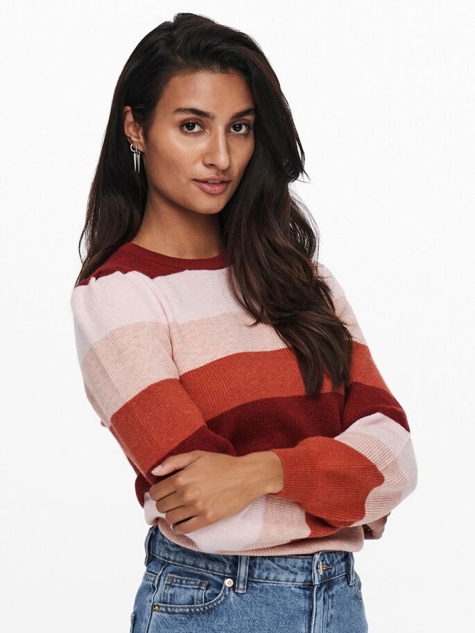 Пуловер ONLKATIA L/S STRIPE PULLOVER CC KNT 15231260-Merlot-Stripes:W. SEPIA ROSE/ROSE SMOKE M ONLY S, фото №4