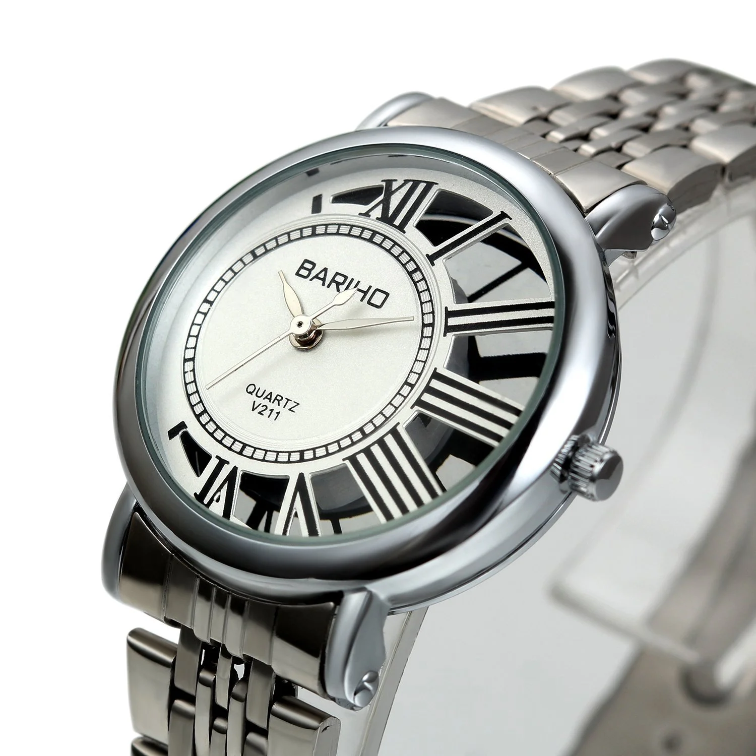 Часы Унисекс JewelryWe Кварцевые Аналоговые Циферблат с Римскими Цифрами Черный, Белый, Серебряный, фото №5 Часы Унисекс JewelryWe Кварцевые Аналоговые Циферблат с Римскими Цифрами Черный, Белый, Серебряный, фото №5