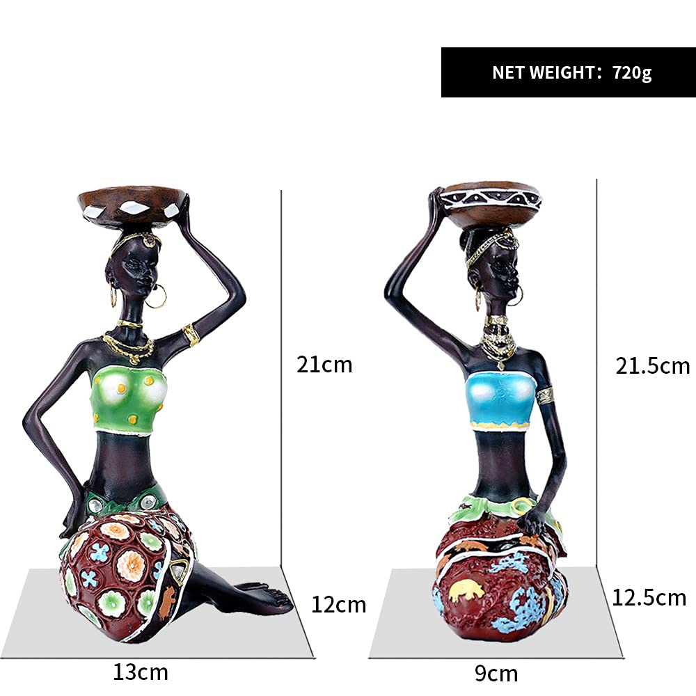 Подсвечник HYFAN African Style Statue Black Woman Украшение Винтажная скульптура Ретро фигуры Ручная работа (Черный, 2 шт.), фото №6