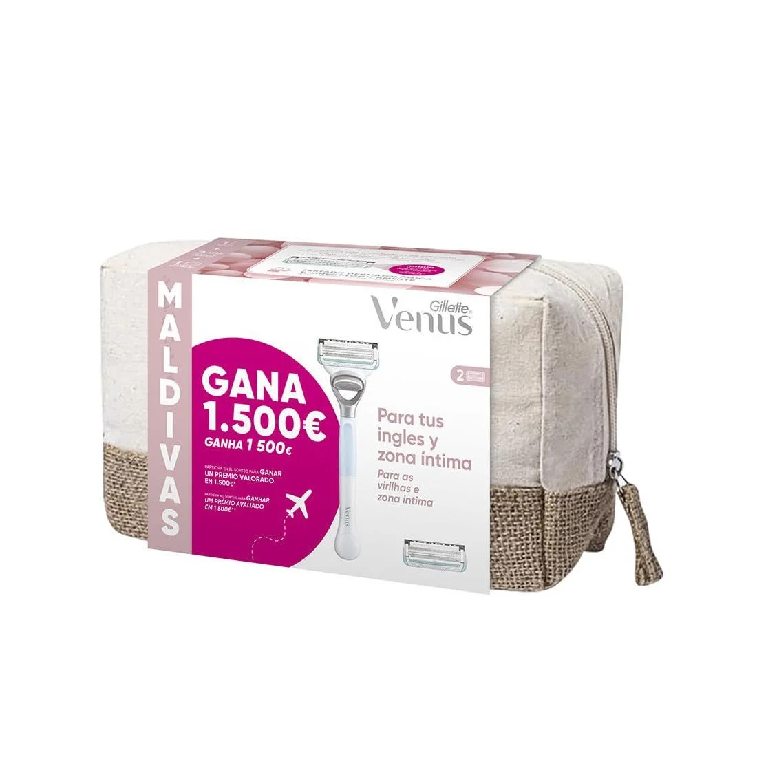 Бритва Venus Gillette Maldives Set для женщин для зоны бикини и интимных зон + 2 сменные кассеты + косметичка, фото №1 Бритва Venus Gillette Maldives Set для женщин для зоны бикини и интимных зон + 2 сменные кассеты + косметичка, фото №1