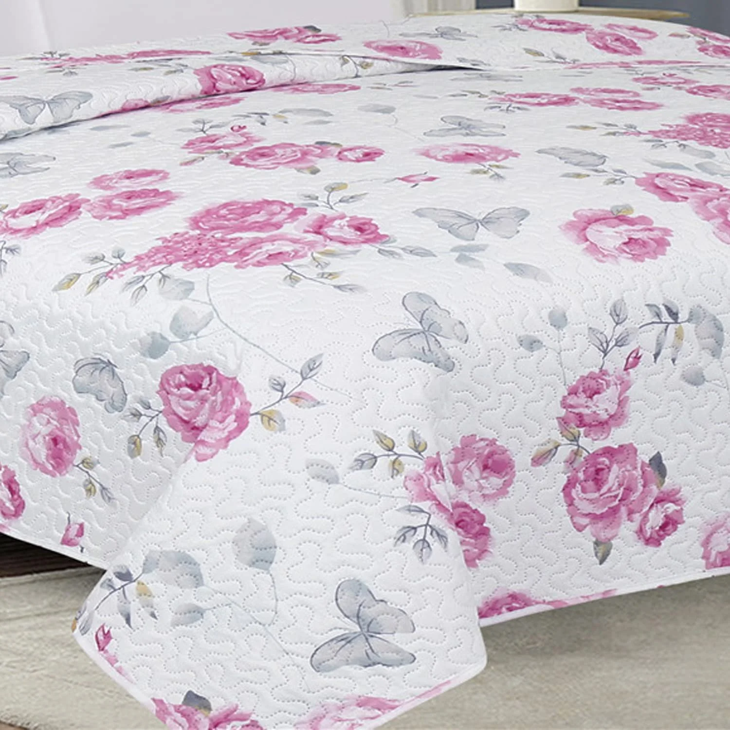 Покрывало Euromat Calmia Белый Розовый Серый Роза, 170 x 210 см, фото №2
