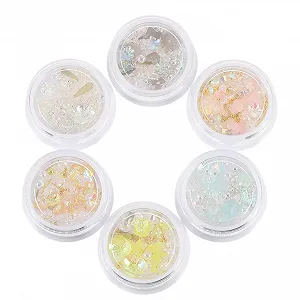 Украшение для ногтей MERRYHAPY Блестки для ногтей Стразы Розовые Блестки Футляр для хранения Миска для маникюра Декорация ракушки Ледяной цветок (6 коробок) - Фото 1