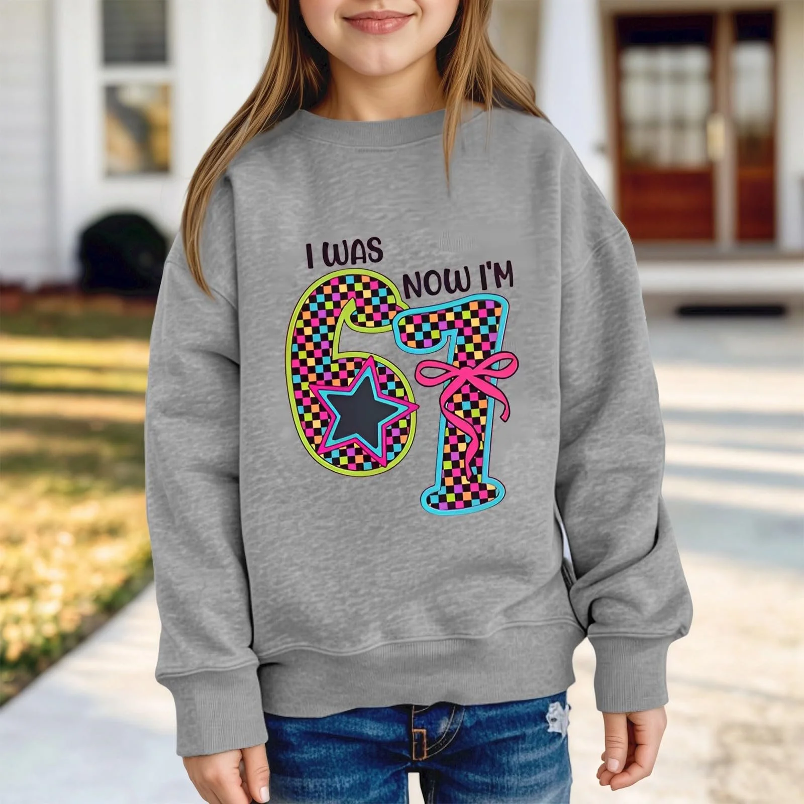 Пуловер для мальчиков и девочек 176, свитшот с принтом, круглый вырез, длинные рукава, повседневный верх, мягкий и теплый, идеально подходит для осени и зимы для детей и малышей, фото №3