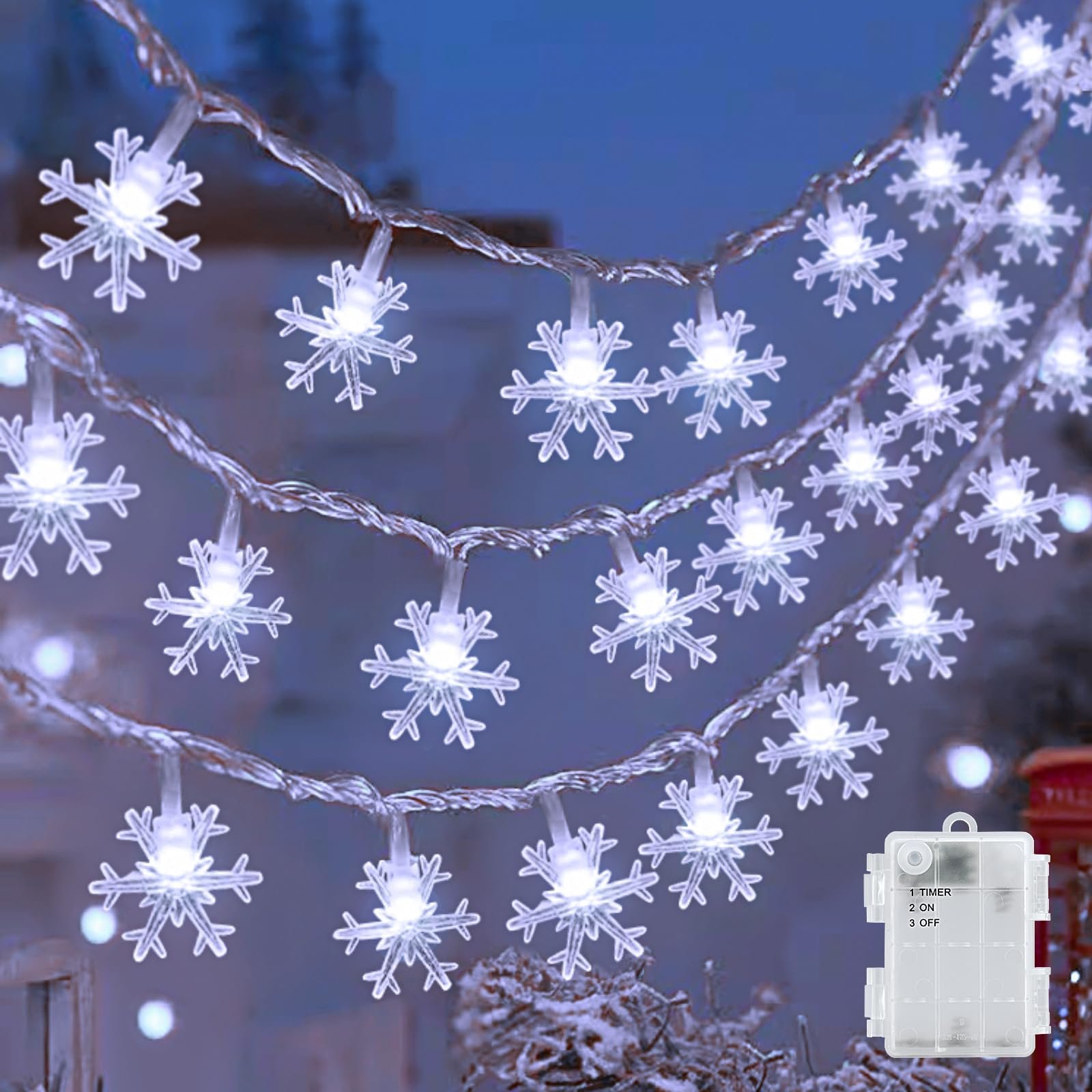 Гирлянда Cshare LED Fairy Lights Снежинка 6 м 40 LED Холодный Белый, фото №1