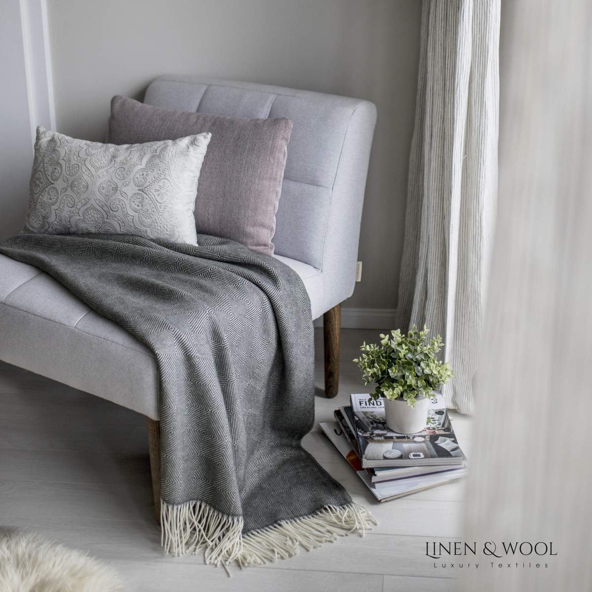 Покривало Linen & Cotton з 100% вовни мериноса ромб, фото №6