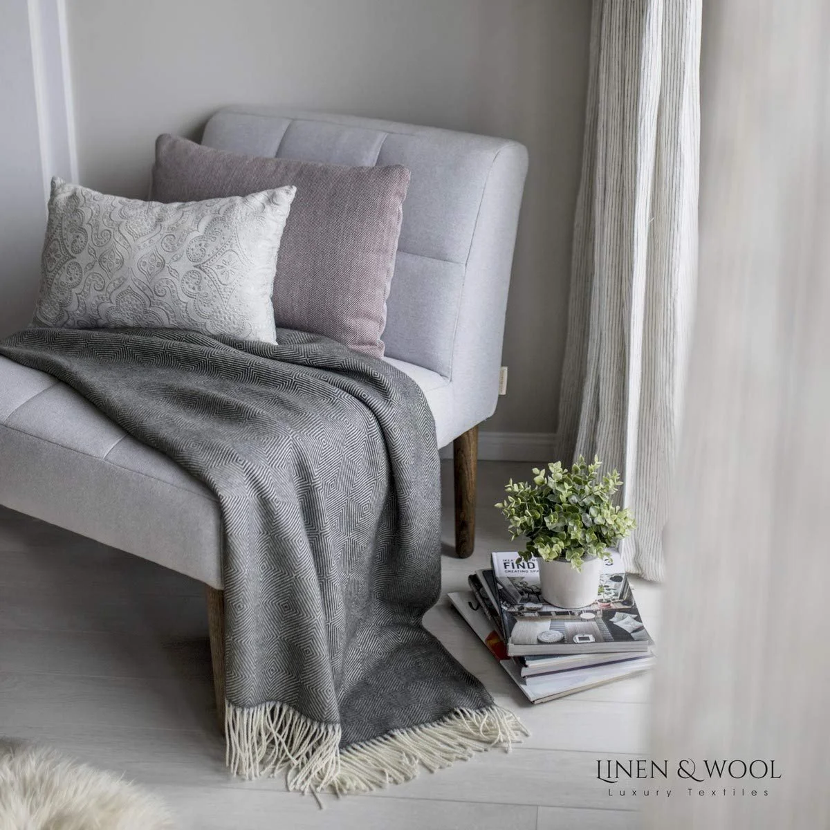 Одеяло Linen & Cotton из 100% шерсти мериноса ромб, фото №6