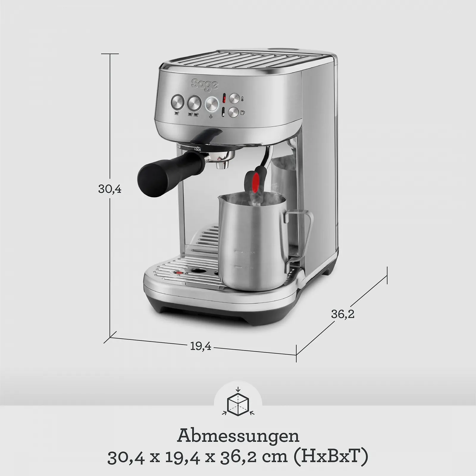 Рожковая кофеварка Sage The Bambino Plus компактная, Автоматический капучинатор, 9 бар, 1,9 л, Черная нержавеющая сталь, фото №6