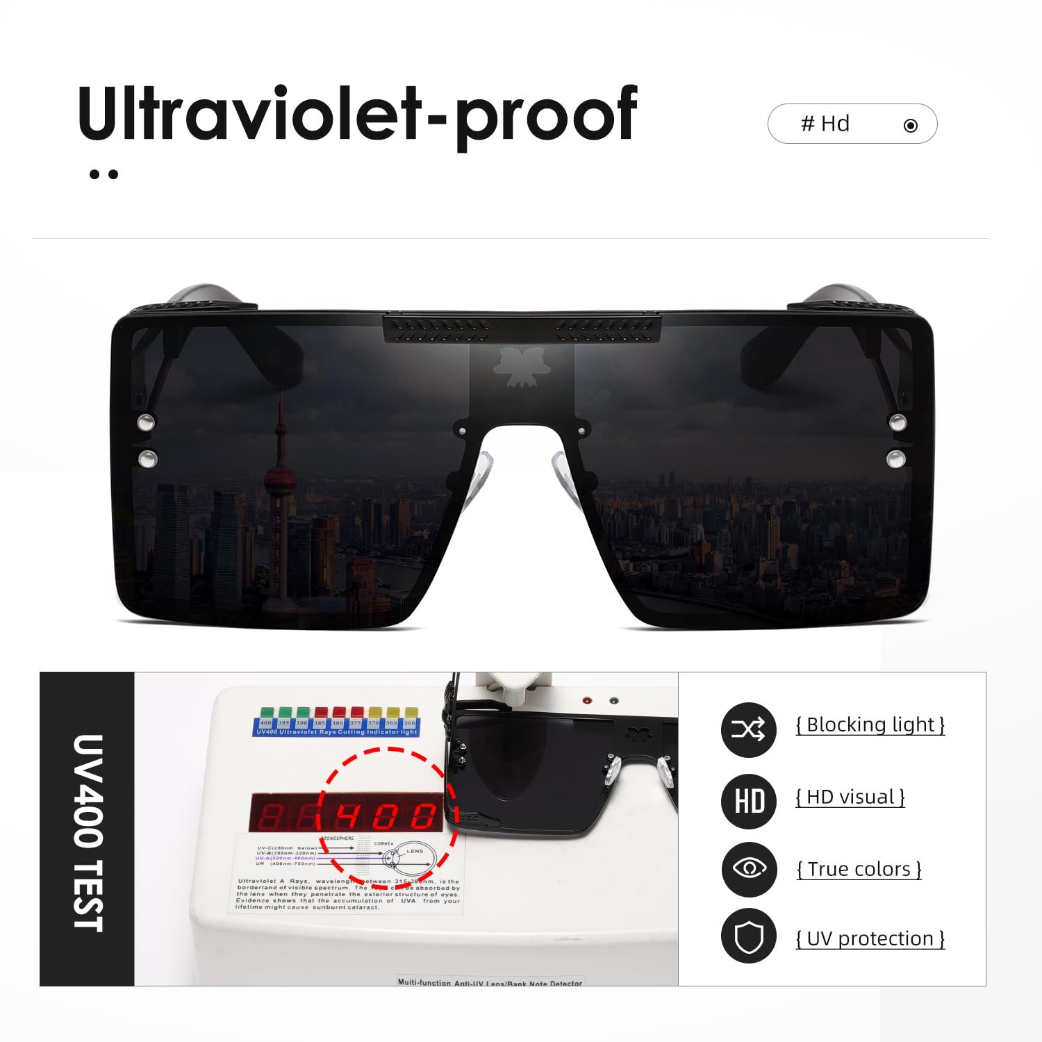 Квадратні великі сонцезахисні окуляри Kimorn для чоловіків і жінок, велика пласка верхня, фото №6