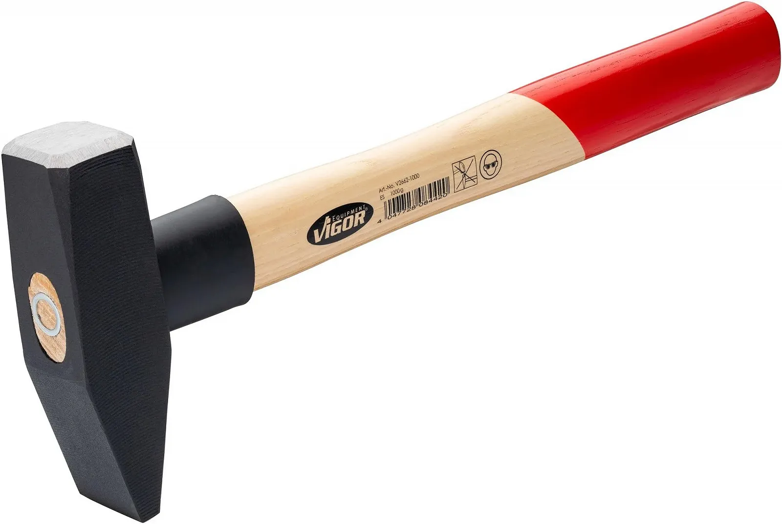 Слесарный молоток ViGOR V2662-1000 1000 г с рукояткой из гикори и резиновой защитой 360 мм, фото №1