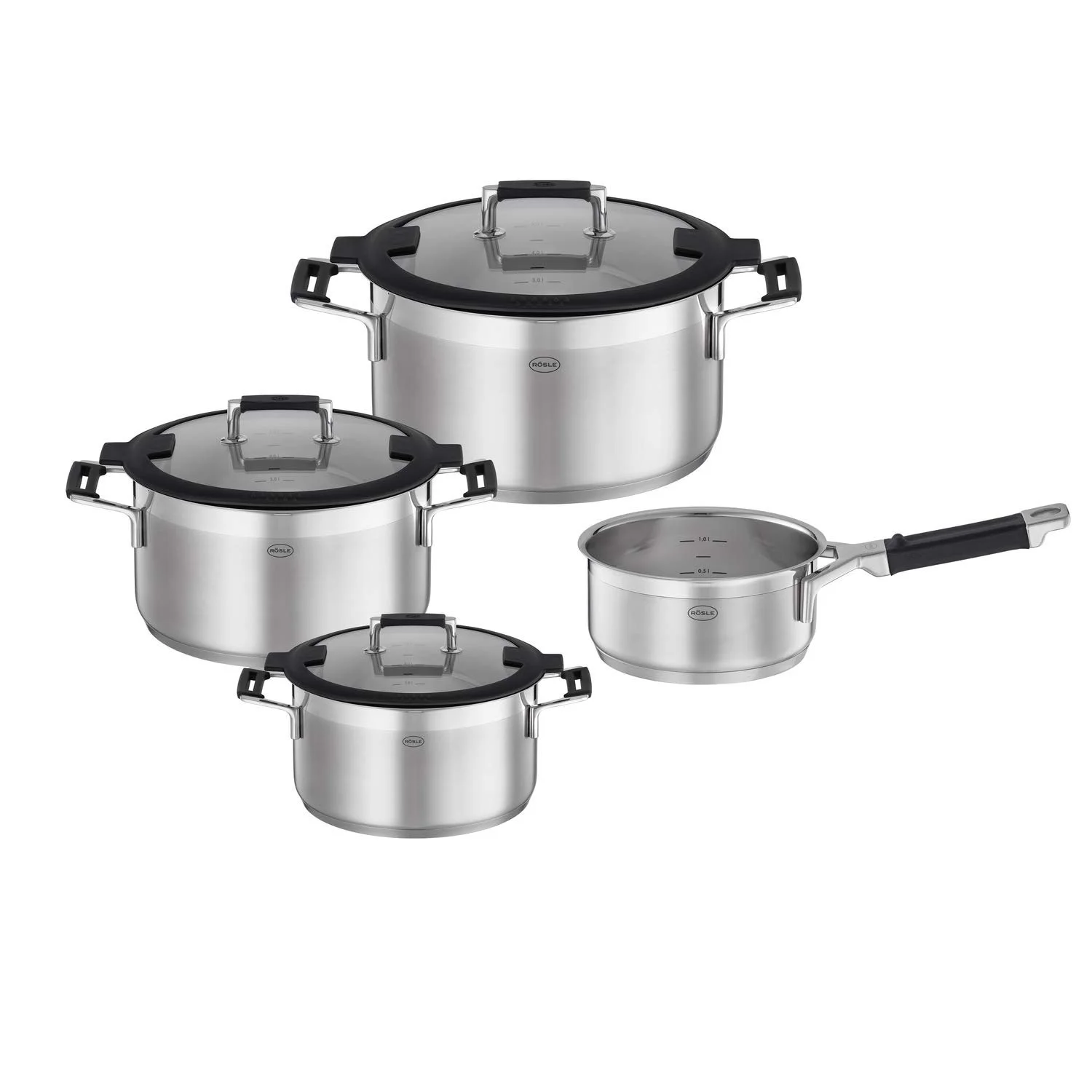 Набор кастрюль RÖSLE Silence Pro, 4 шт., серебристый, фото №1 Набор кастрюль RÖSLE Silence Pro, 4 шт., серебристый, фото №1