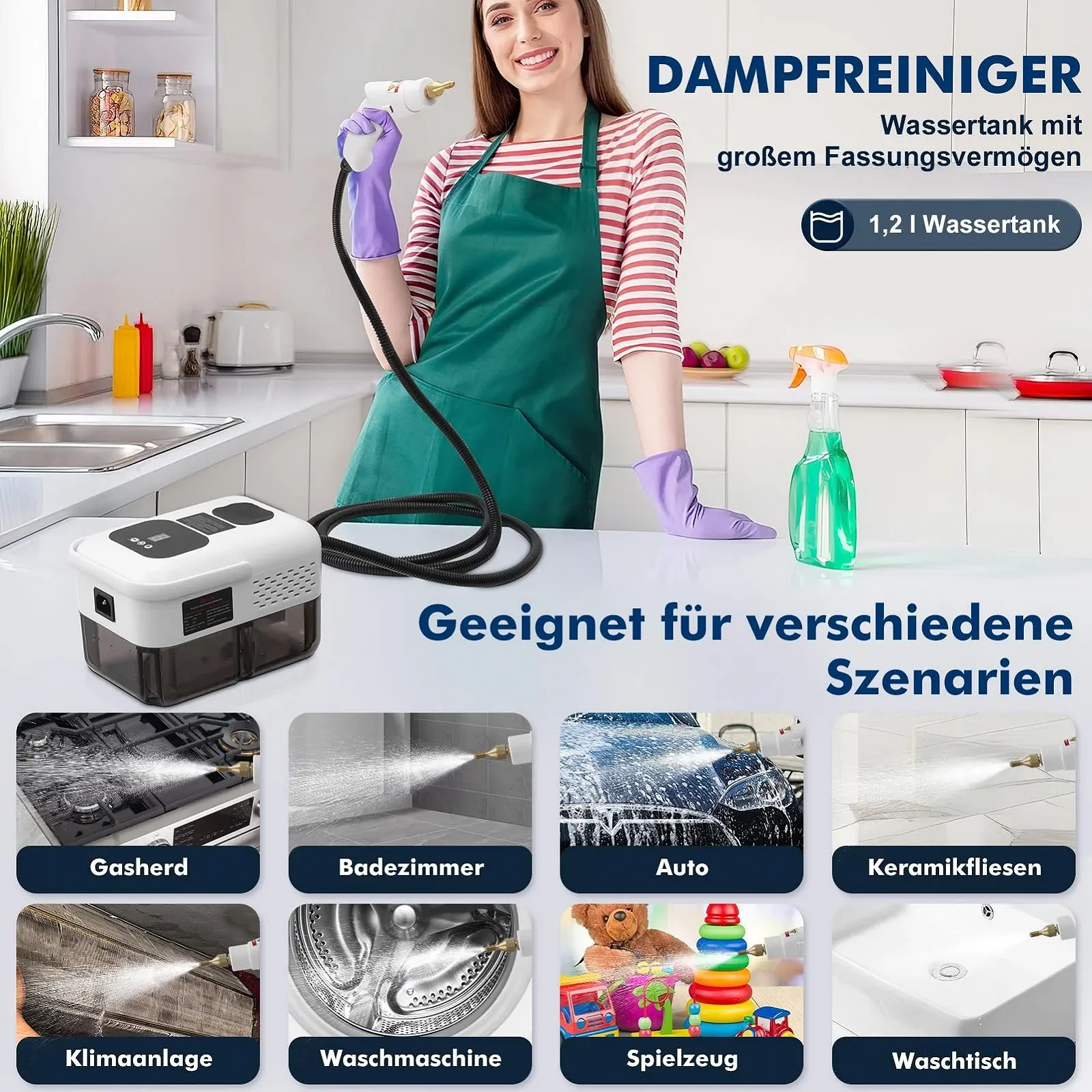 Пароочисник Handheld 2500 Вт 3 бар 9 режимів 1.2 л Білий, фото №7