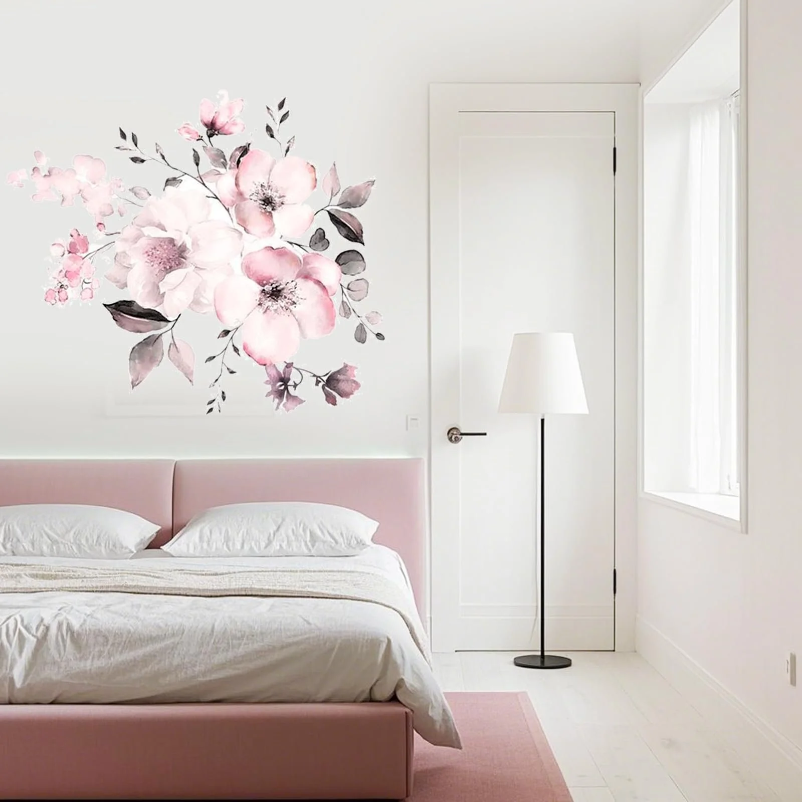 Наклейка на стіну Акварельні квіти вінтажні рожеві суцвіття та листя винограду 58 x 52 см, фото №3