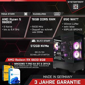 Комплект ПК SYSTEMTREFF Basic Gaming AMD Ryzen 5 9600X 6x5.4GHz AMD Radeon RX 6600 DX12 512GB M.2 NVMe 16GB DDR5 RAM з підтримкою WLAN synthetic.ua - Фото 1