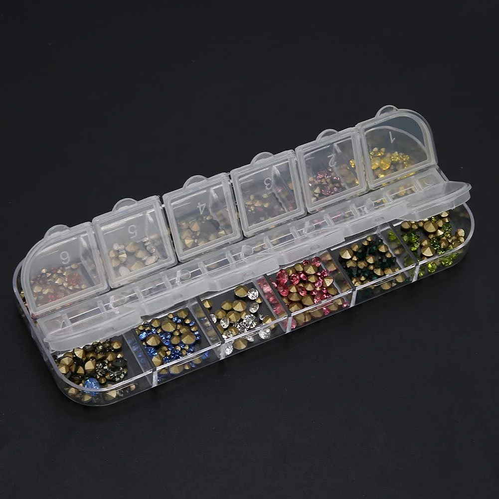 Стразы для ногтей 12 ячеек DIY украшения для ногтей блестящие стразы инструмент для маникюра, фото №7