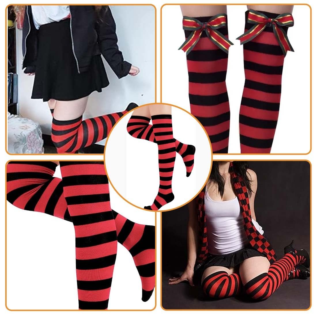 Женские чулки выше колена Красные в полоску Хлопок 1 пара, бронзовый, фото №6