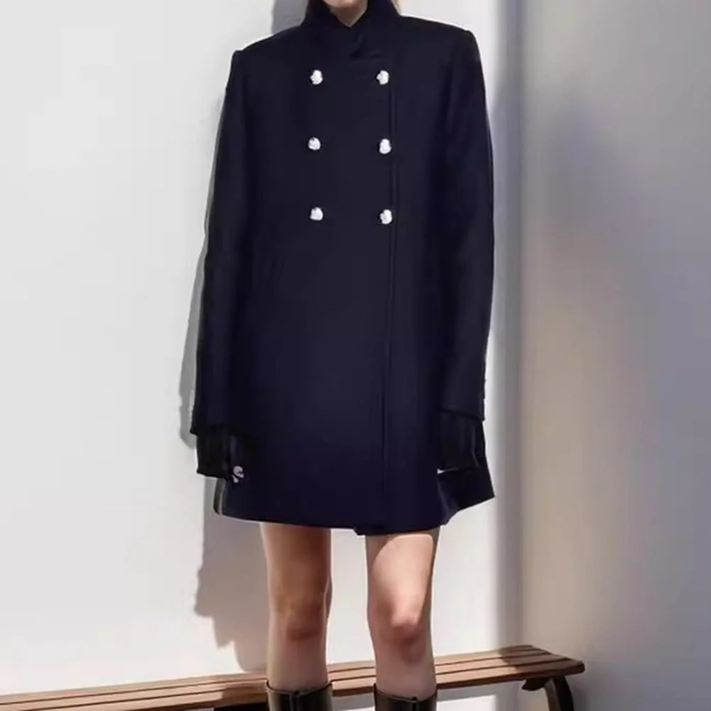 Шерстяное пальто Moderner с длинными рукавами и отложным воротником, темно-синего цвета, фото №3 Шерстяное пальто Moderner с длинными рукавами и отложным воротником, темно-синего цвета, фото №3