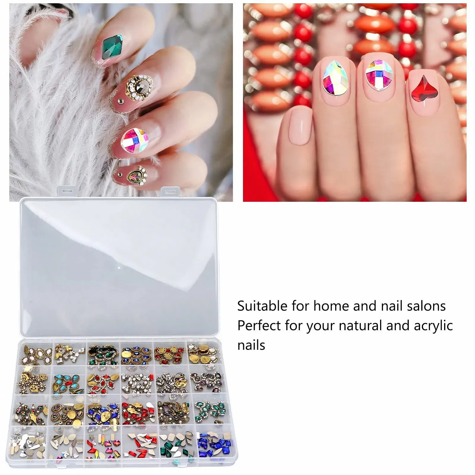 Стрази для нігтів з коробкою, 24 шт, різнокольоровіS, різні форми, фото №4