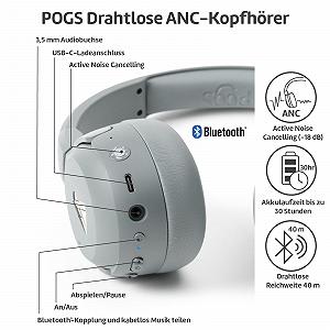 Наушники POGS Wireless Bluetooth Over-Ear Noise Cancelling The Turtle Складные Прочные 85 дБ Микрофон Функция Беспроводного Обмена Музыкой Серый synthetic.ua - Фото 1
