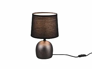 Настільна лампа мала з керамічною основою срібляста тканинний плафон чорна висота 26 см - Фото 1