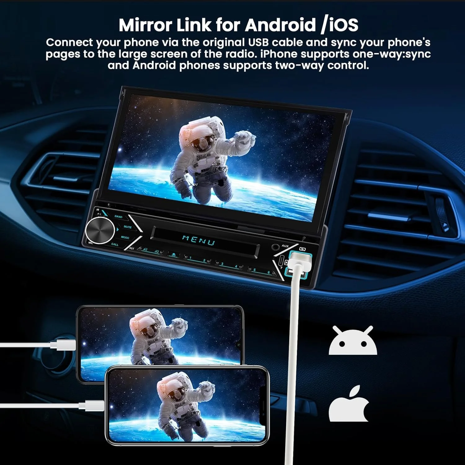 Автомагнітола Hikity / 7" / Сенсорна / Apple CarPlay / Android Auto / Bluetooth / USB / AUX / 1DIN, фото №4 Автомагнітола Hikity / 7" / Сенсорна / Apple CarPlay / Android Auto / Bluetooth / USB / AUX / 1DIN, фото №4