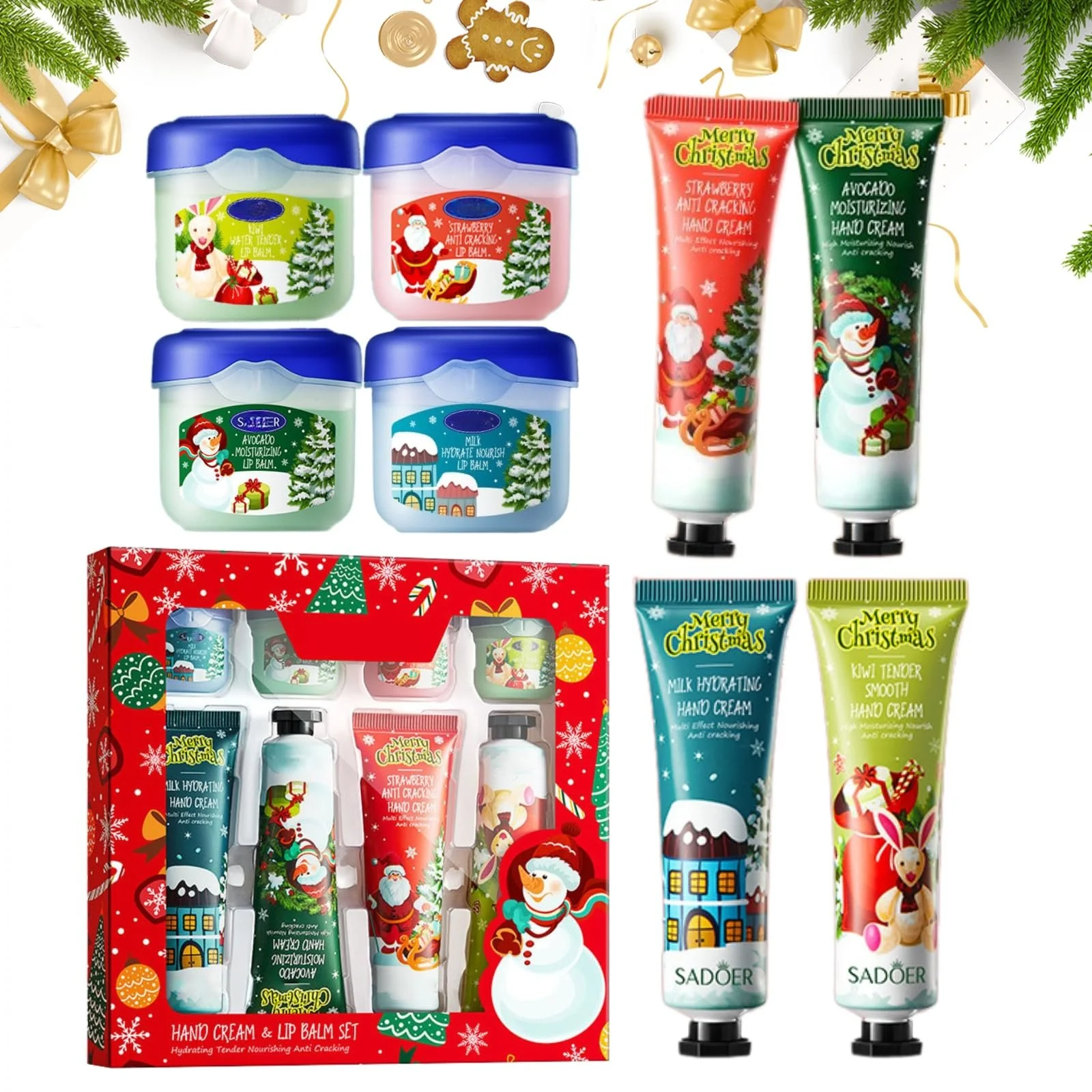 Мини-набор рождественских кремов для рук - 4 шт. рождественского крема для рук и 4 шт. бальзама для губ, фото №1 Мини-набор рождественских кремов для рук - 4 шт. рождественского крема для рук и 4 шт. бальзама для губ, фото №1